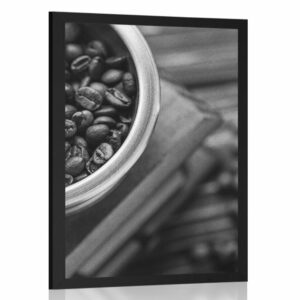 plagat vintage mlyncek na kavu v ciernobielom prevedeni
