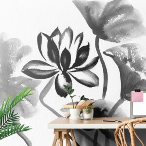samolepiaca tapeta akvarelovy ciernobiely lotosovy kvet