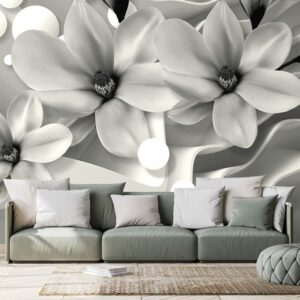 samolepiaca tapeta ciernobiela magnolia na abstraktnom pozadi