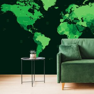 samolepiaca tapeta detailna mapa sveta v zelenej farbe