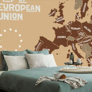 samolepiaca tapeta hneda mapa s nazvami krajin eu