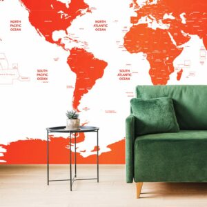 samolepiaca tapeta mapa sveta s jednotlivymi statmi v cervenej farbe