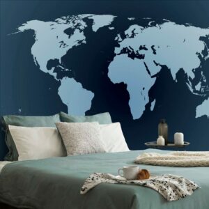 samolepiaca tapeta mapa sveta v odtienoch modrej