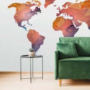 samolepiaca tapeta mapa sveta v odtienoch oranzovej