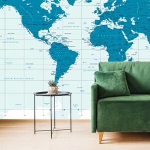 samolepiaca tapeta politicka mapa sveta v modrej farbe