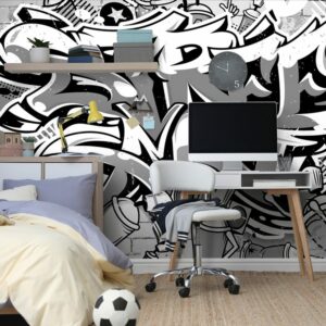 samolepiaca tapeta sedy street art napis so sprejmi