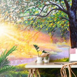 samolepiaca tapeta vychod slnka v lese