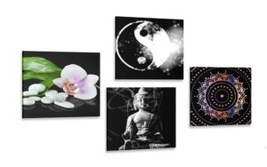 set obrazov feng shui na ciernom pozadi
