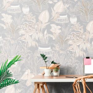 tapeta botanicky motiv v sedo bezovom odtieni