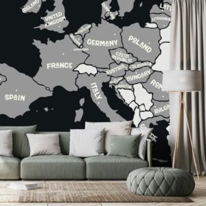 tapeta ciernobiela mapa s nazvami krajin eu