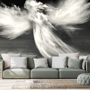 tapeta ciernobiela podoba anjela v oblakoch