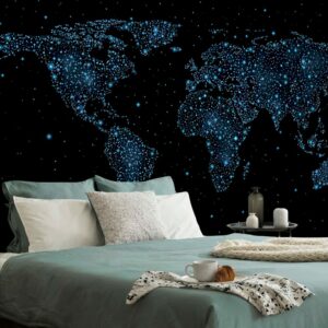 tapeta mapa sveta s nocnou oblohou