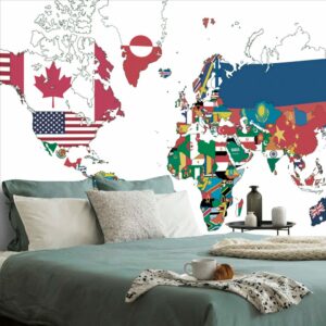 tapeta mapa sveta s vlajkami s bielym pozadim