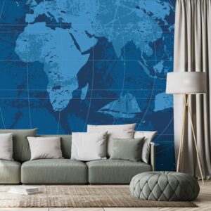 tapeta rustikalna mapa sveta v modrej farbe